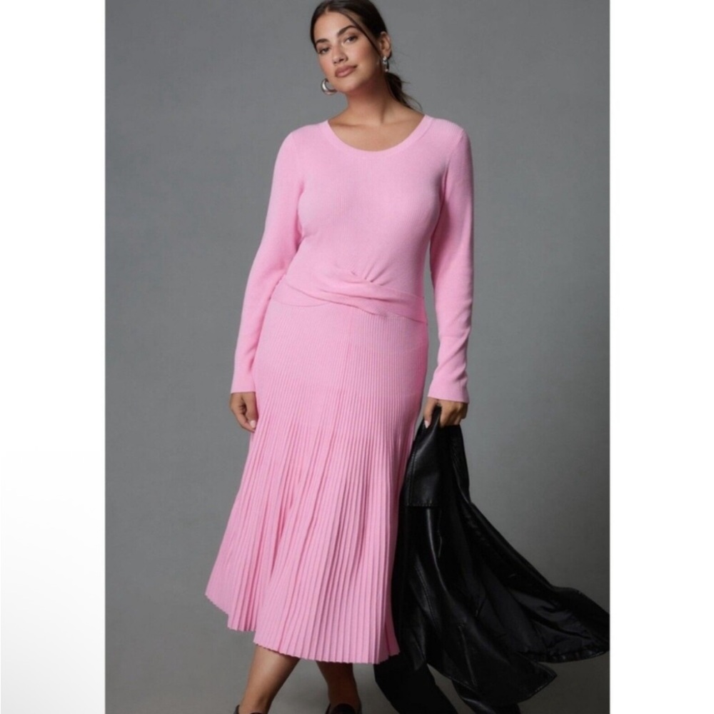 By Anthropologie Long-Sleeve Ribbed Sweater Midi Dress SP - Picture 3 of 9